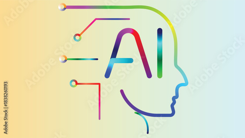 Stunning abstract representation of Artificial Intelligence concepts integrating vibrant digital thinking and human profile outline.