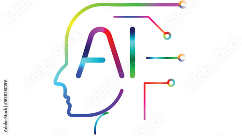 Stunning abstract representation of Artificial Intelligence concepts integrating vibrant digital thinking and human profile outline.