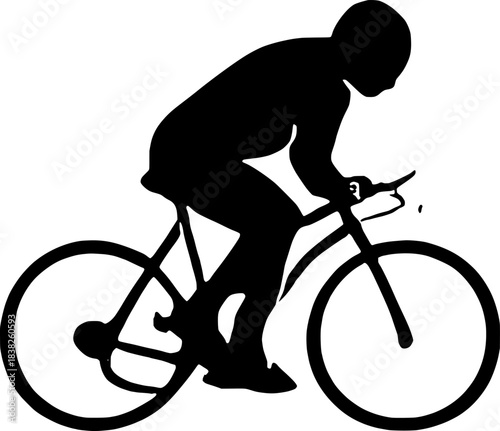 Focused Cyclist Silhouette on Road Bike.