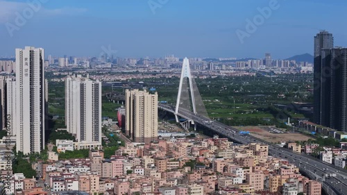 Foshan District Aerial View with Modern Bridge and Urban Skyline