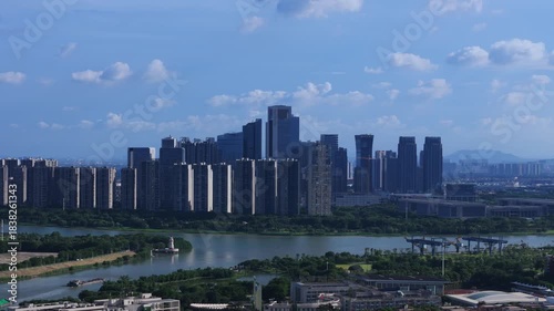 Foshan City Skyline Aerial Photography - Modern District with River Mirror