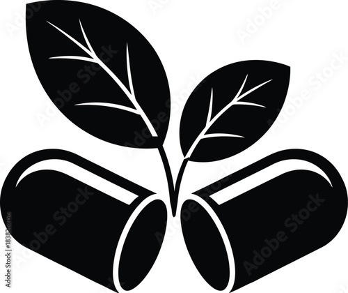 Open capsule with growing leaves symbolizing natural medicine