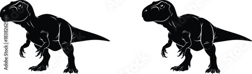Dinosaur silhouette collection, T-Rex illustrations with strong posture, fierce prehistoric creature graphics for education, museum projects, fantasy design vector set