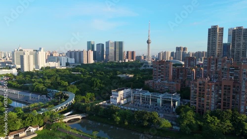 Foshan City Aerial View with River and Modern Skyline, China