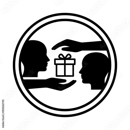 Circular icon two profiles exchanging gift vector illustration