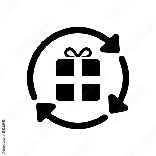 Central gift box with circular arrow ring vector illustration