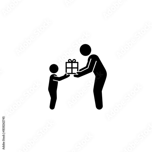 Child giving gift to adult silhouette vector illustration