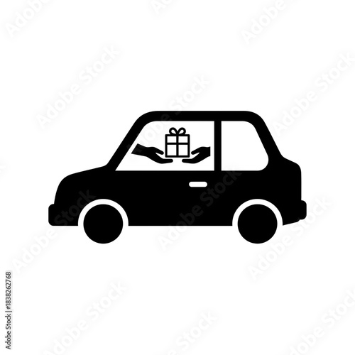 Car outline passenger gift exchange through window vector illustration