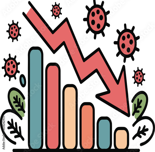 Bar chart vector showing economic decline and business recession impacted by a global health crisis
