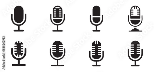 Modern professional podcasting studio equipment with microphones and headphones