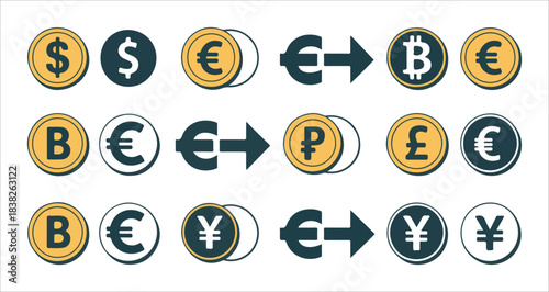 Collection of financial icons featuring bitcoin coins piggy banks diamonds wallets and gold bars
