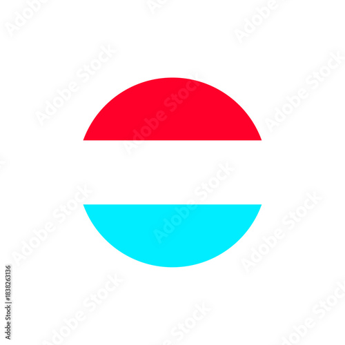 Red white light blue circular Luxembourg flag icon, stylized tricolor symbol of national pride, heritage, culture, unity, and international identity
