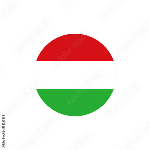 Red white green circular Hungarian flag icon, stylized tricolor symbol of Hungary’s national pride, culture, heritage, unity, and international identity