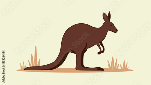 Brown kangaroo illustration standing on dry grass