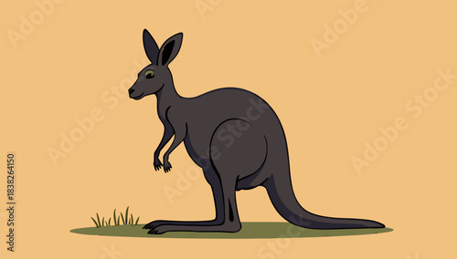 Dark kangaroo illustration on warm background with grass