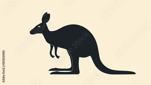Minimal black kangaroo silhouette on light background