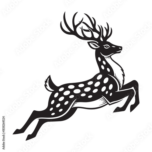 Jumping fallow deer with spots silhouette isolated on vector art