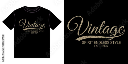 vintage style black t-shirt design with spirit endless style est 1997 retro graphic illustration artwork.