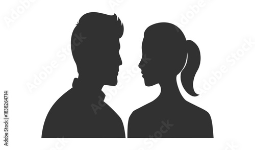 Silhouette couple facing each other in profile view