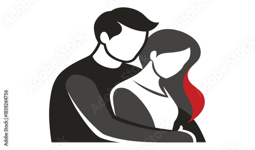 Loving couple embracing with a touch of red on the woman s hair