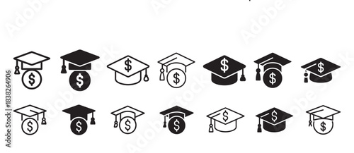 Graduation cap with money icon set vector illustration. academic success and financial education
