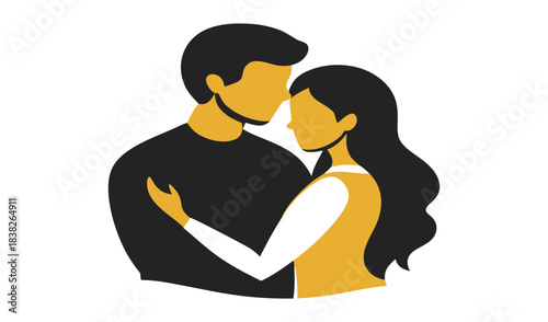 Couple embracing affectionately in a minimalist flat design style