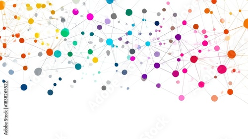  Illustrative Depiction of Interconnectedness with Colorful Dots and Lines on White Background.