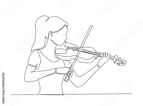 Single Continuous Line Drawing of Woman Playing Violin