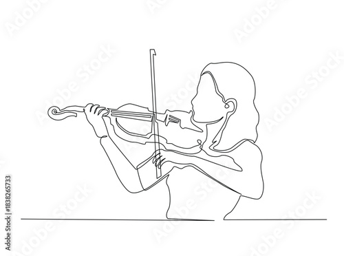 Single Continuous Line Drawing of Woman Playing Violin
