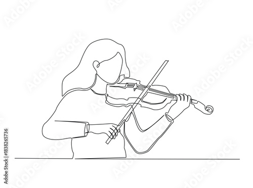 Single Continuous Line Drawing of Woman Playing Violin