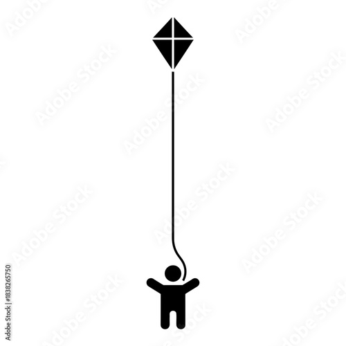Top down view person and kite silhouette vector illustration