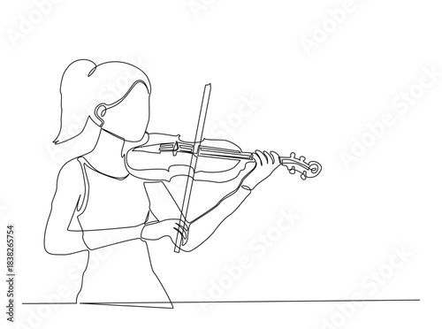 Single Continuous Line Drawing of Woman Playing Violin