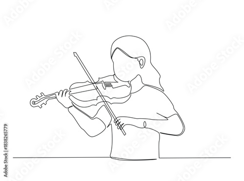 Single Continuous Line Drawing of Woman Playing Violin