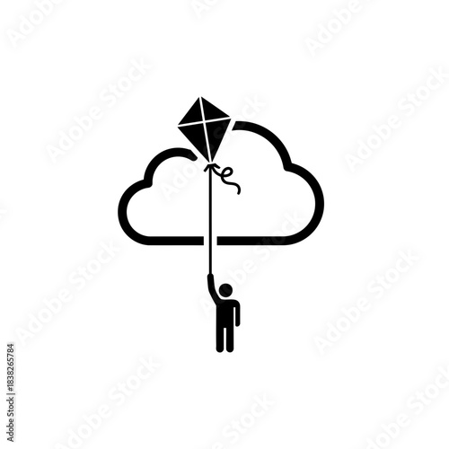 Single kite in front of minimal cloud vector illustration