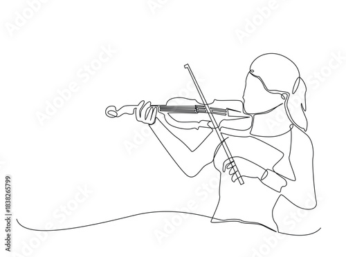 Single Continuous Line Drawing of Woman Playing Violin
