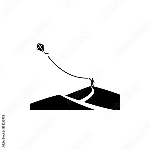 Dune landscape with tiny kite flyer vector illustration