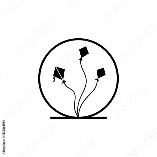 Festival circle icon multiple small kites vector illustration