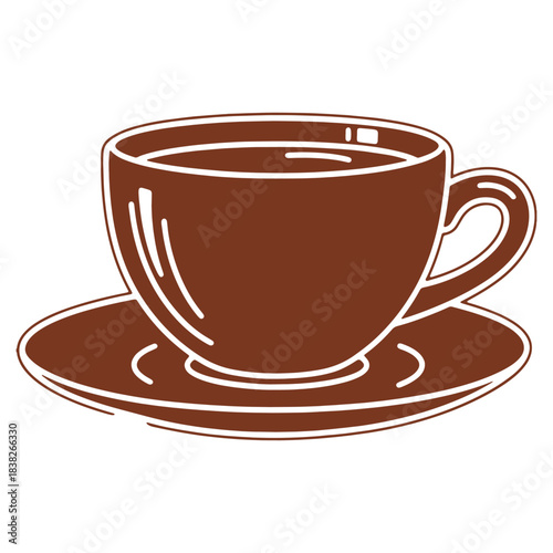 Brown Coffee Cup Illustration with Saucer and Handle Aesthetic Beverage Drawing Design Element