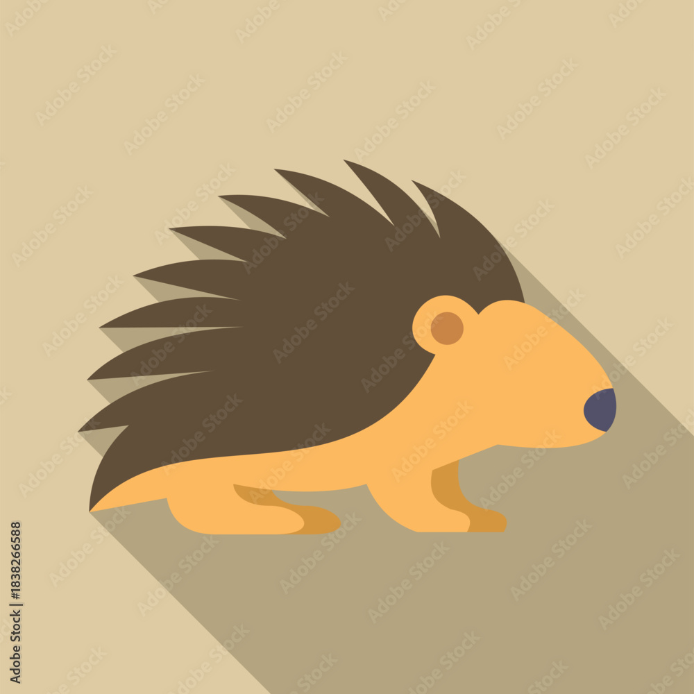 Naklejka premium Stylized porcupine showcasing a spiky mammal in flat design style with long shadow