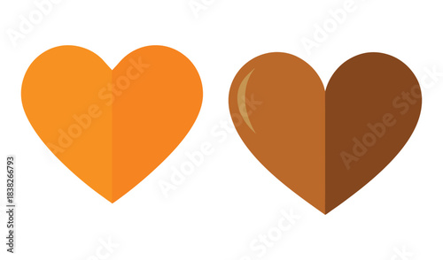 Two heart shapes in warm orange and brown colors on a white background