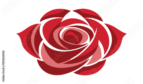 Stylized red rose with white accents on white background