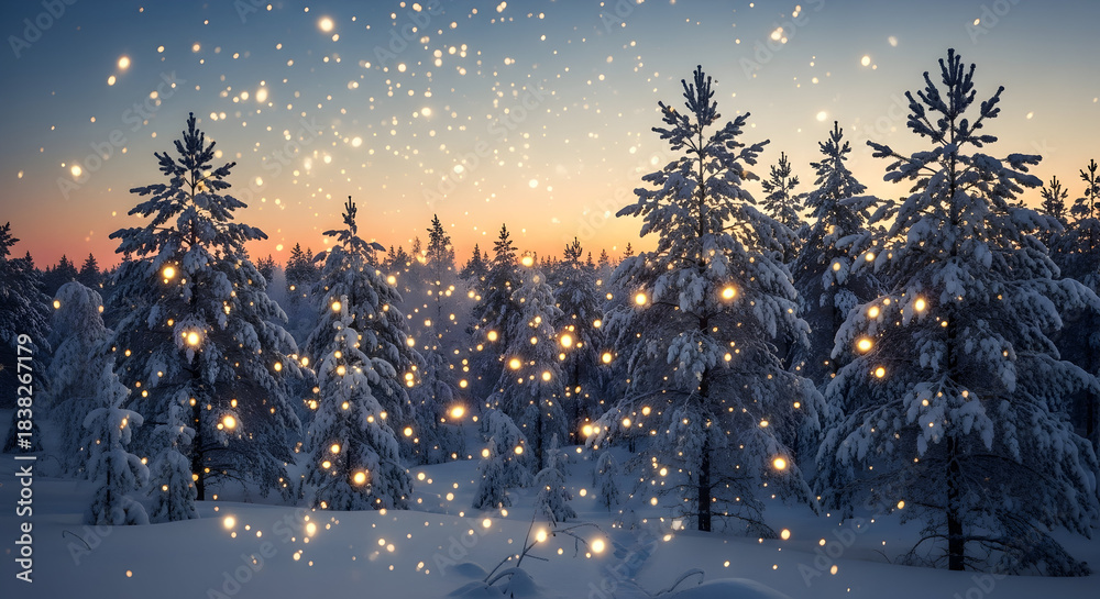 Fototapeta premium snow covered trees'winter landscape with snow'autumn in the forest'winter landscape with snow and trees'autumn leaves on a wooden fence