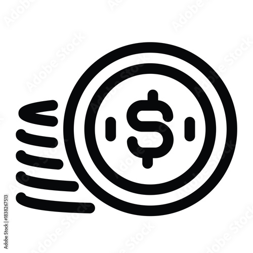Outline coin icon for currency, metal money, cash, and value.
