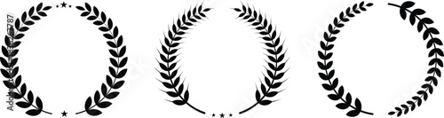 Black laurel wreath set with stars award design, Elegant victory laurel wreath collection