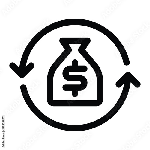 Outline cash flow icon for finance, income, expense, and liquidity movement.