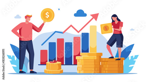 Business people with growing finances and profit graph