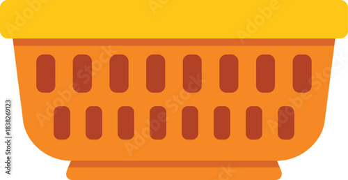 Orange laundry basket with a yellow lid, a household item for carrying and storing clothes
