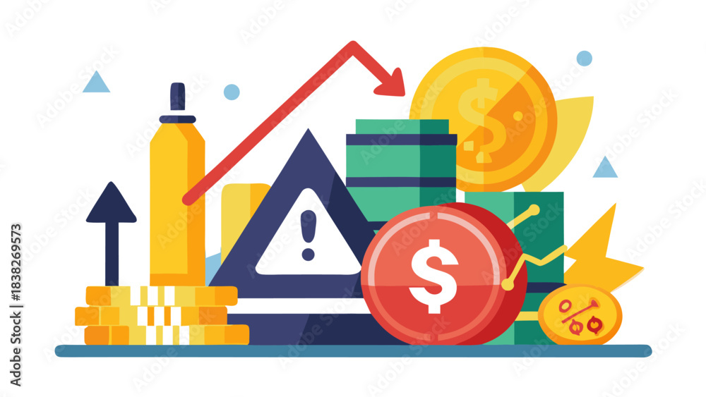 Fototapeta premium Financial warning signs and market volatility illustration
