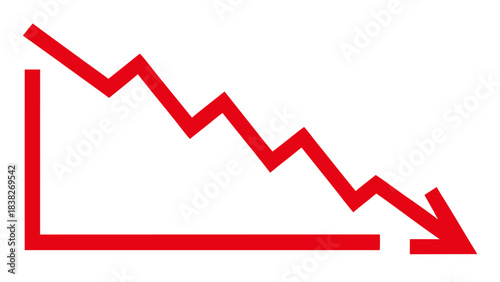 Red downward trend graph on white background