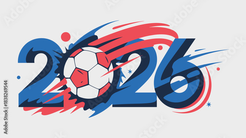 Creative illustration representing 2026 with football as central focus, combined with abstract swirling patterns, modern sports artwork